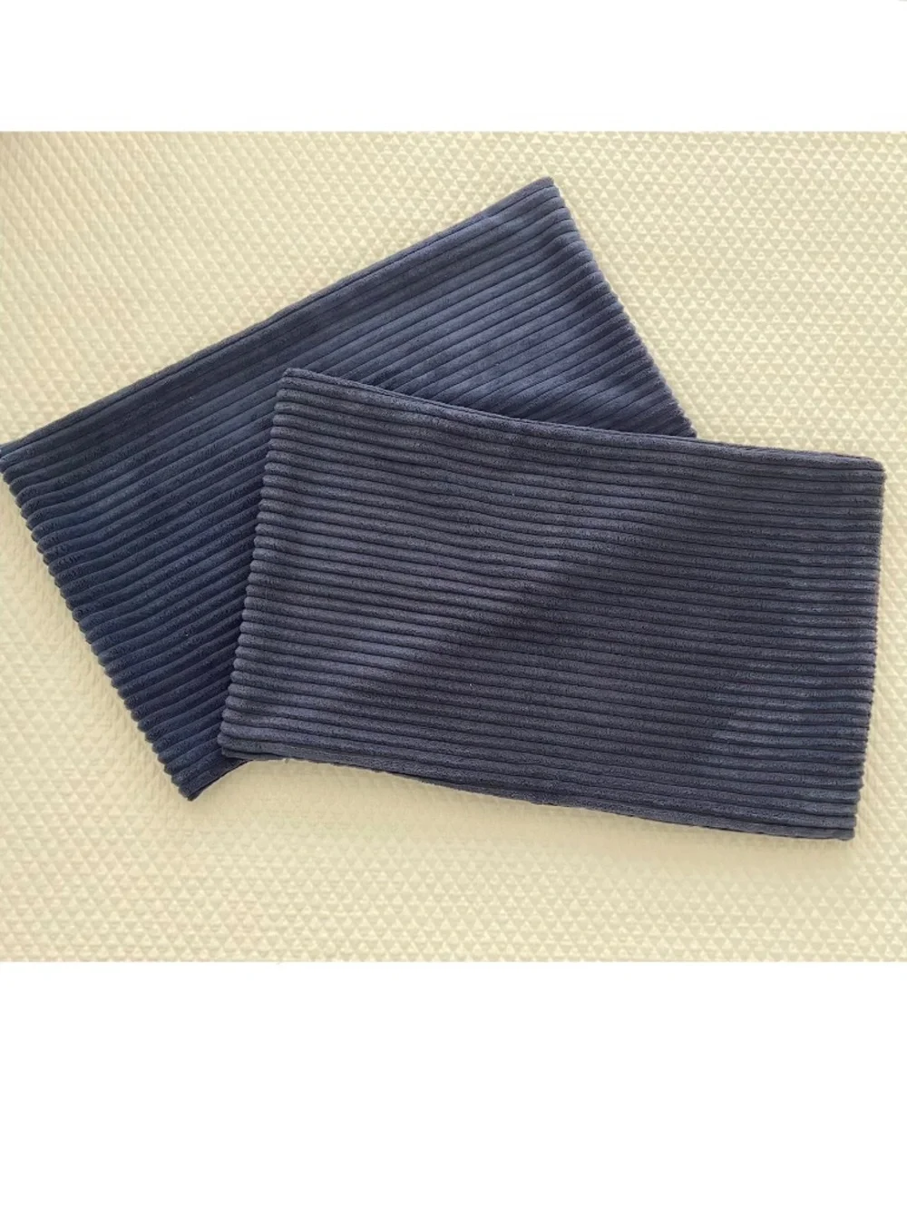 Set of 2 Navy Blue Corduroy Lumbar Throw Pillow Covers – 12x20 Soft Striped